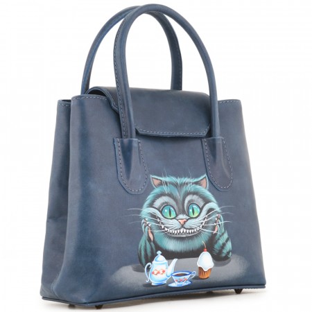 Женская кожаная сумка "Ванесса" "Чешир за чаем"