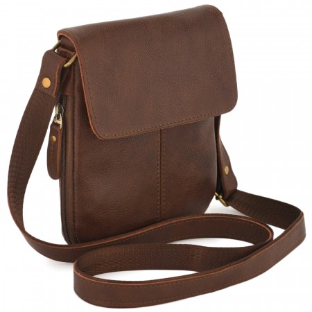 Кожаная сумка через плечо "Хилтон" (коричневая)