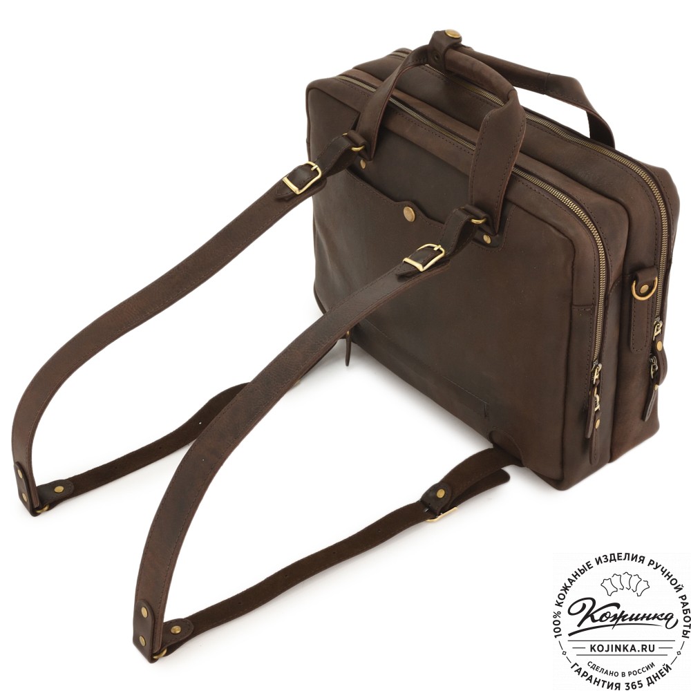Кожаная мужская сумка-рюкзак "Генри" (коричневый)
