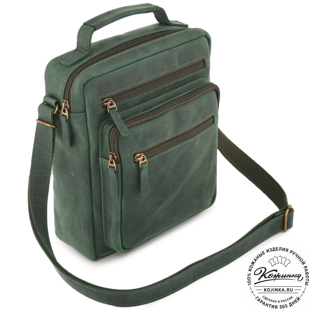  Мужская кожаная сумка "Гектор" (изумруд крейзи)