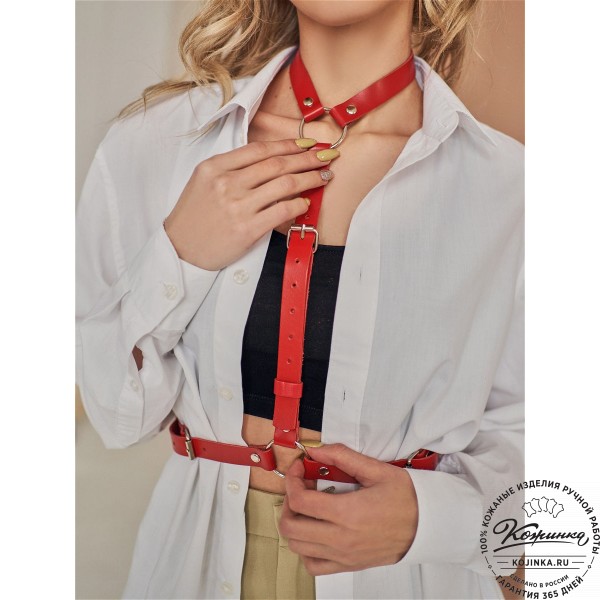 Кожаная портупея Venus (красная). фото 1