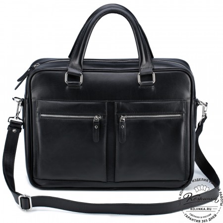 Кожаная деловая сумка "Гофман" (чёрная) 