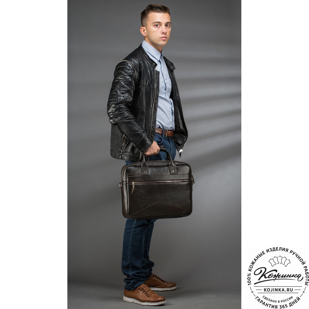 Кожаная деловая сумка "Андерсон" (синий антик) 