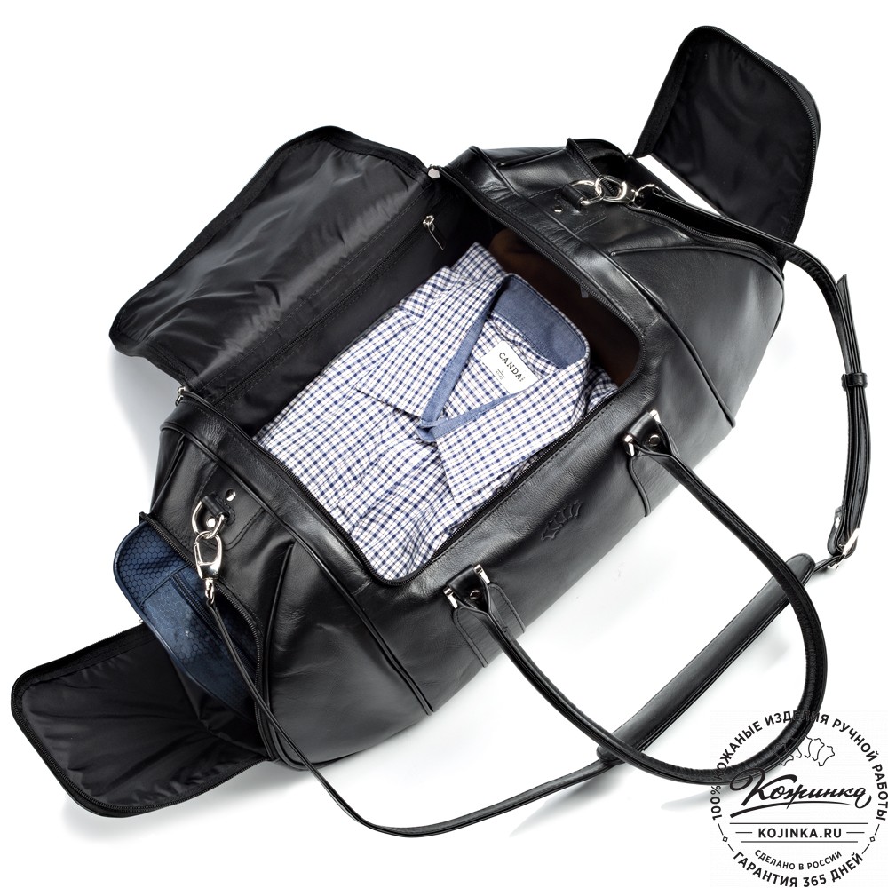 Кожаная дорожно-спортивная сумка "Дональд" (чёрная)