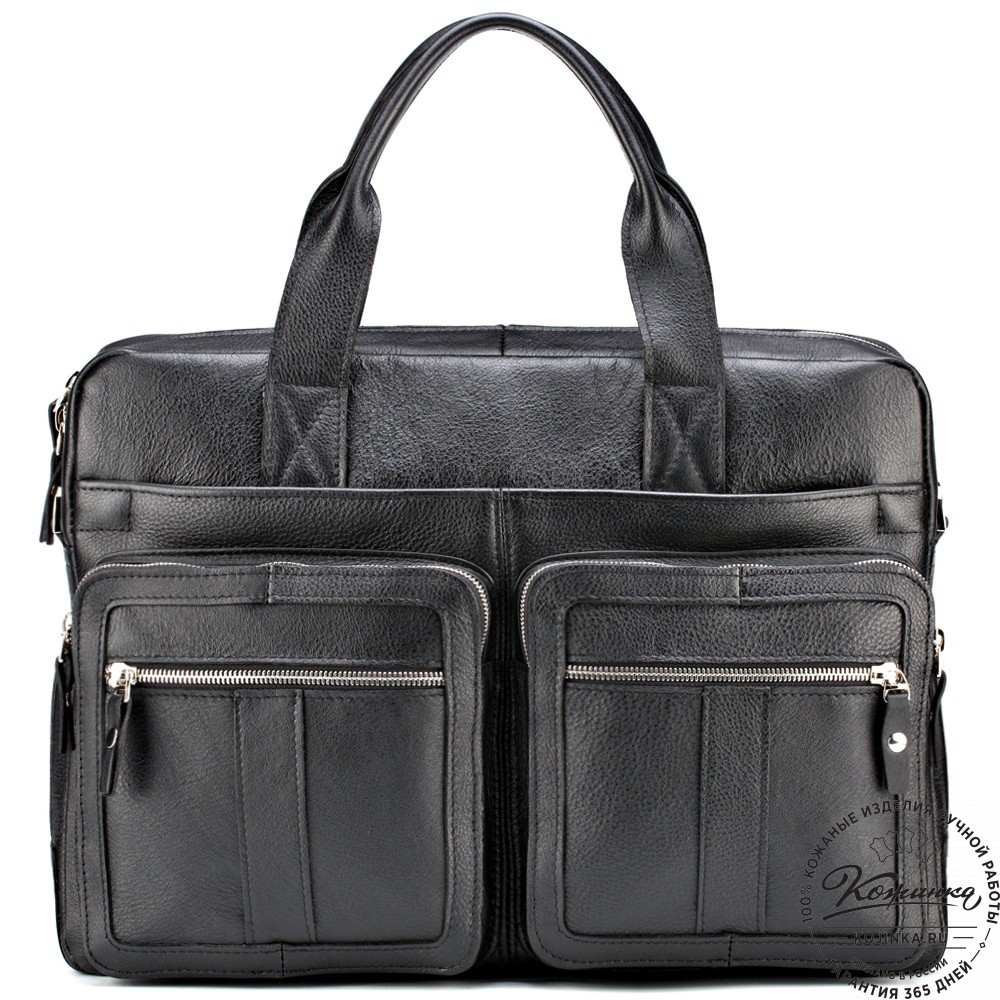 Кожаная деловая сумка "Гильермо" (чёрная) 