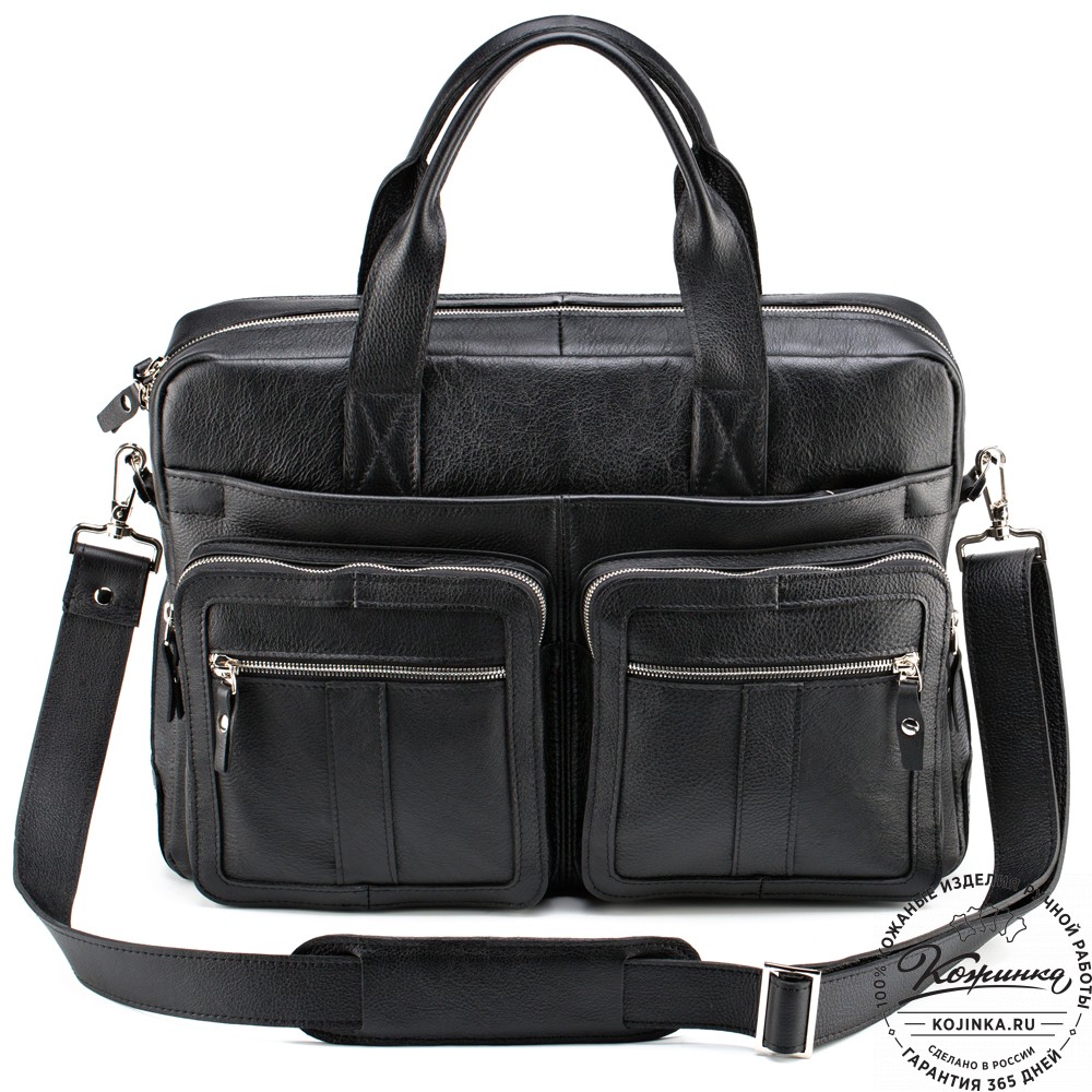 Кожаная деловая сумка "Гильермо" (чёрная) 