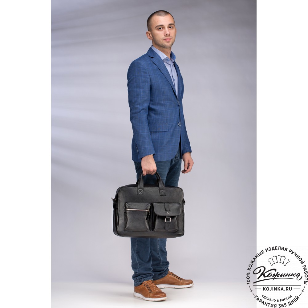 Кожаная деловая сумка "Райли" (чёрная) 