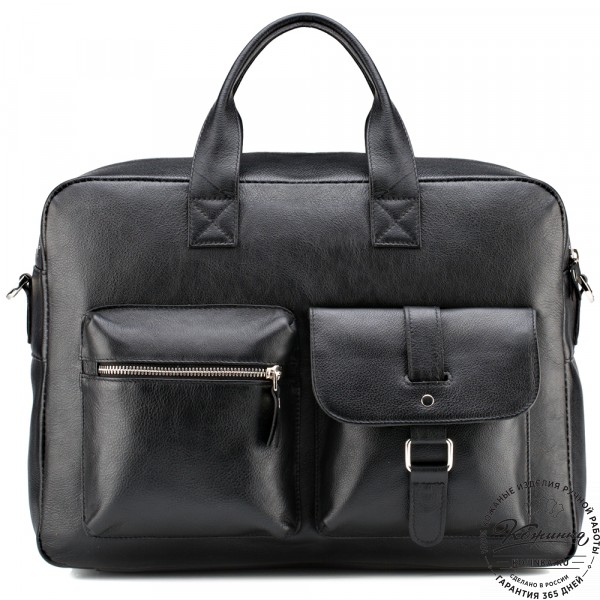 Кожаная деловая сумка "Райли" (чёрная) . фото 1