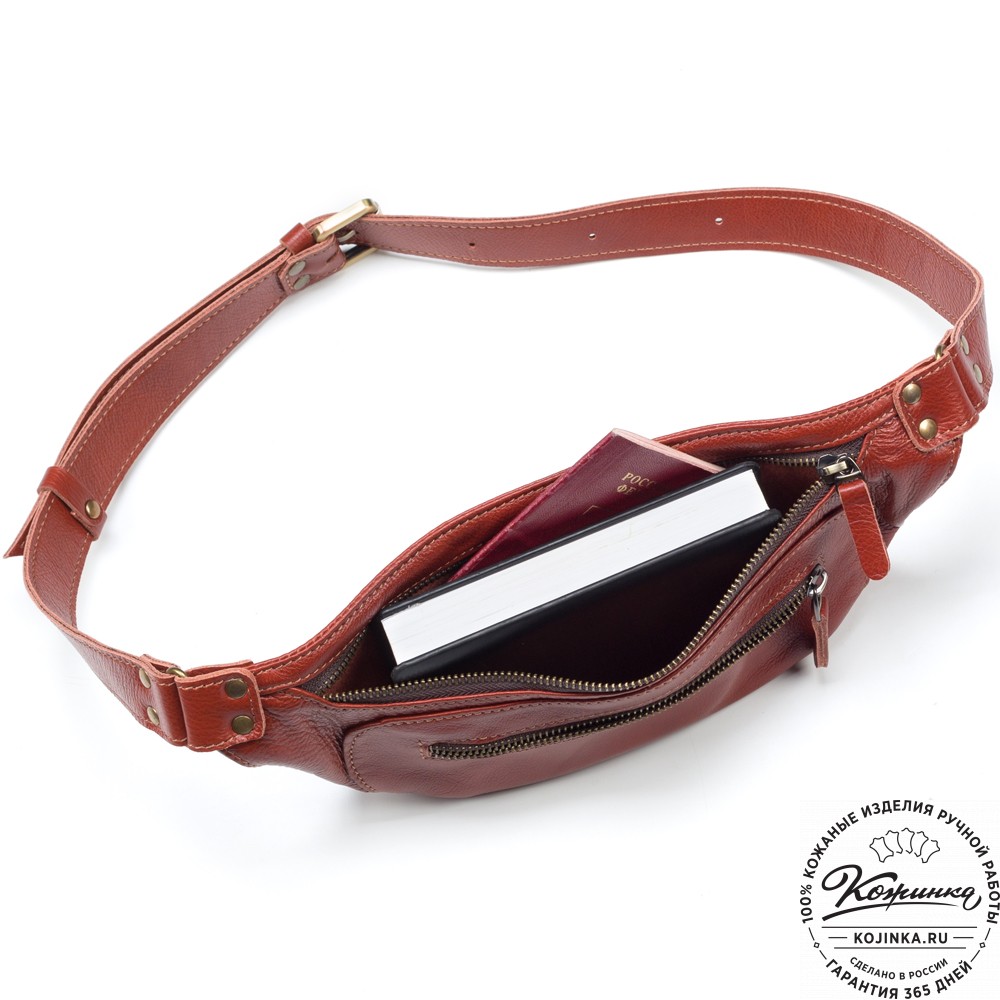Кожаная сумка на пояс "Рики" (рыжая)