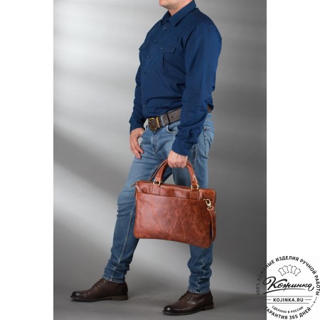 Кожаная деловая сумка "Ральф" (рыжий антик) 