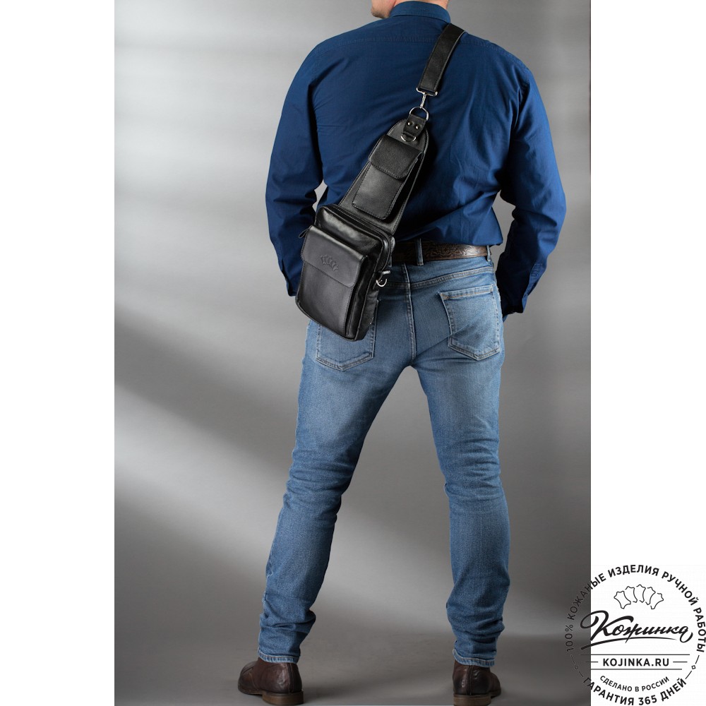 Кожаная нагрудная сумка "Стивен" (тёмно-коричневая)