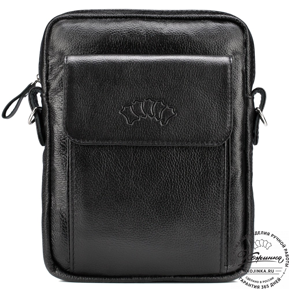 Кожаная нагрудная сумка "Стивен" (фактура чёрная)