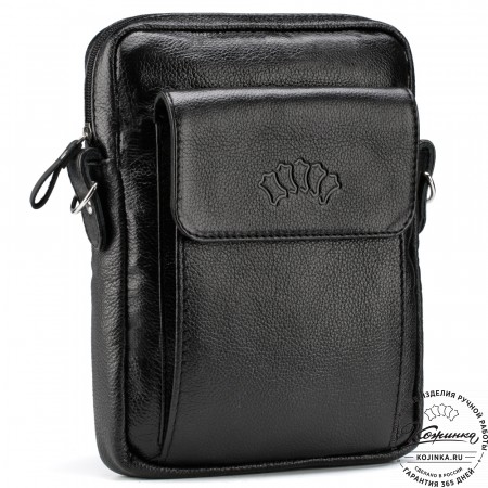 Кожаная нагрудная сумка "Стивен" (фактура чёрная)