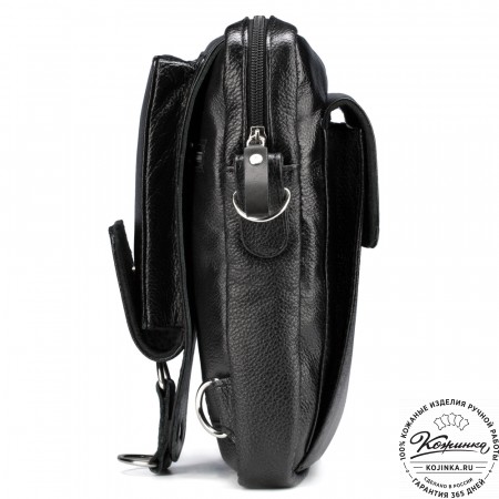 Кожаная нагрудная сумка "Стивен" (фактура чёрная)