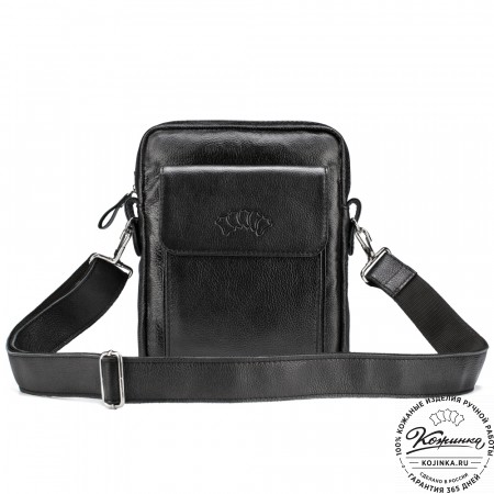 Кожаная нагрудная сумка "Стивен" (фактура чёрная)