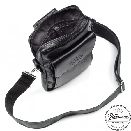 Кожаная нагрудная сумка "Стивен" (фактура чёрная)