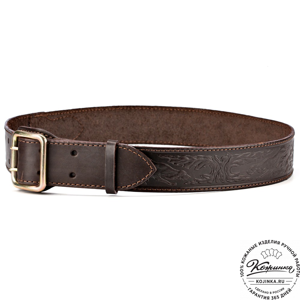 Кожаный ремень "Гренадёр"  тиснёный (тёмно-коричневый)