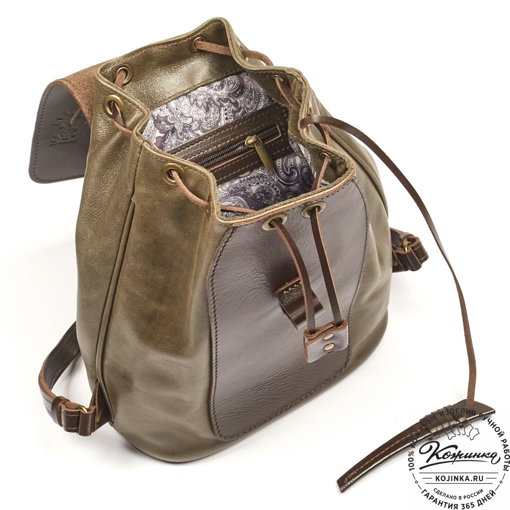 Женский кожаный рюкзак "Гейша" (оливковый)