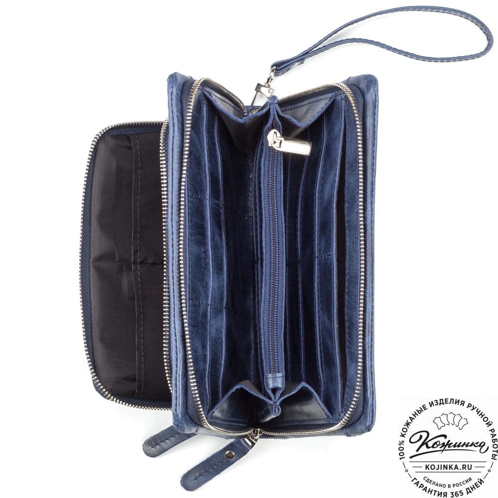 Кожаный клатч "Грэгори" (синий антик) 