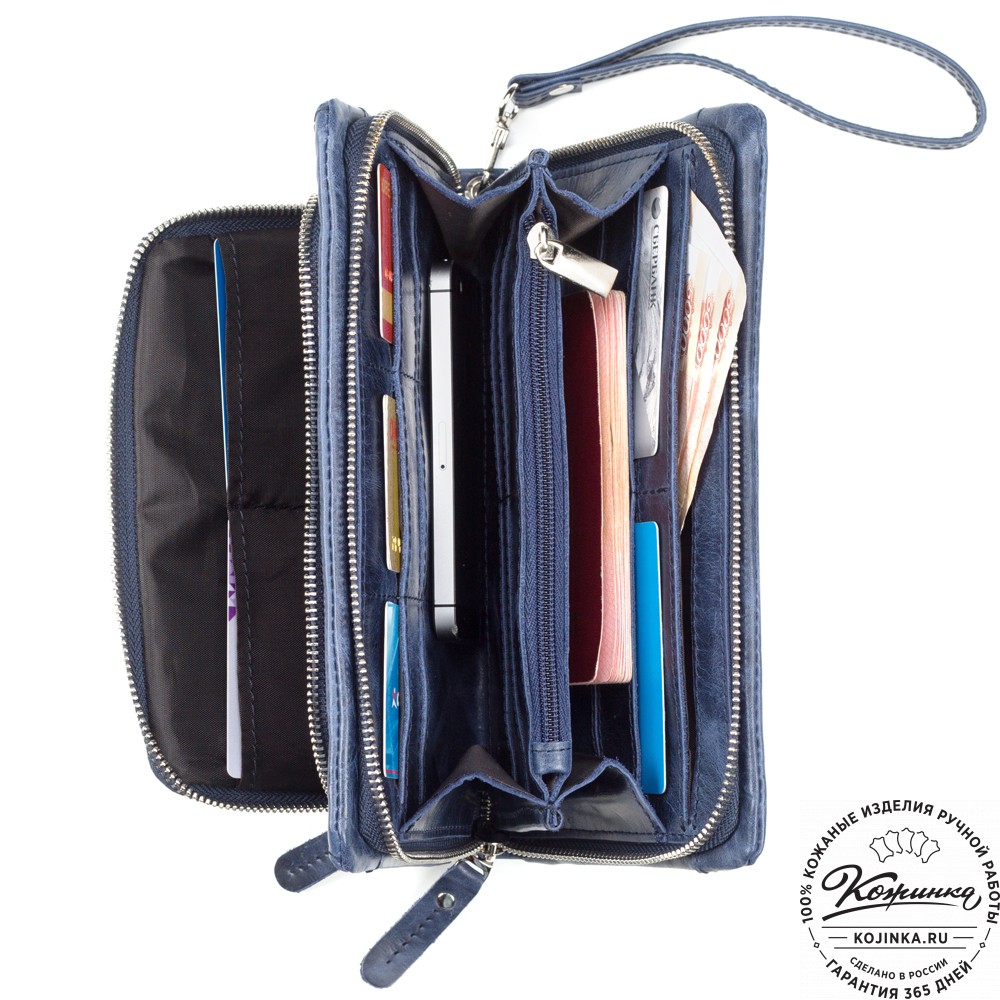 Кожаный клатч "Грэгори" (синий антик) 