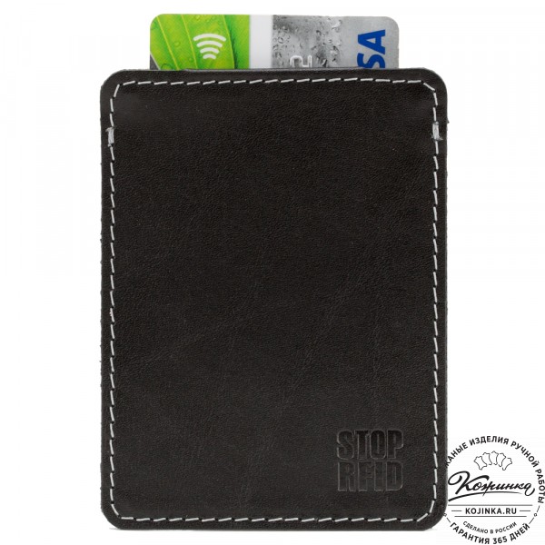 Кожаный картхолдер "Мексика" с кармашком для карт Stop RFid (чёрный). фото 1