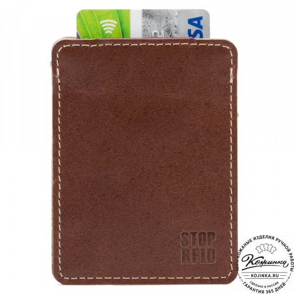 Кожаный картхолдер "Мексика" с кармашком для карт Stop RFid (коричневый). фото 1