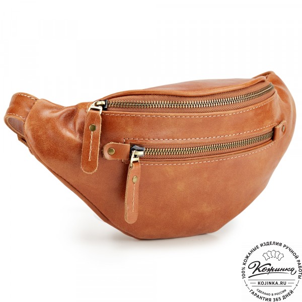 Кожаная сумка на пояс "Сандро" (рыжая) . фото 1