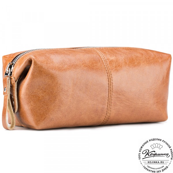 Кожаная косметичка "Бамбина" (рыжая). фото 1