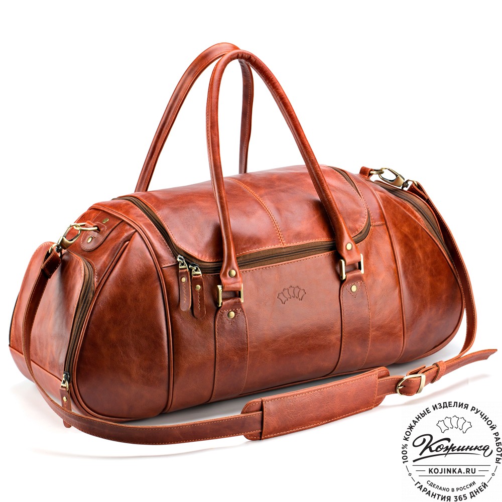 Кожаная дорожно-спортивная сумка "Дональд" (рыжий антик)