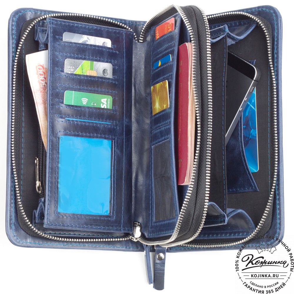 Кожаный клатч "Вилли" (синий антик)