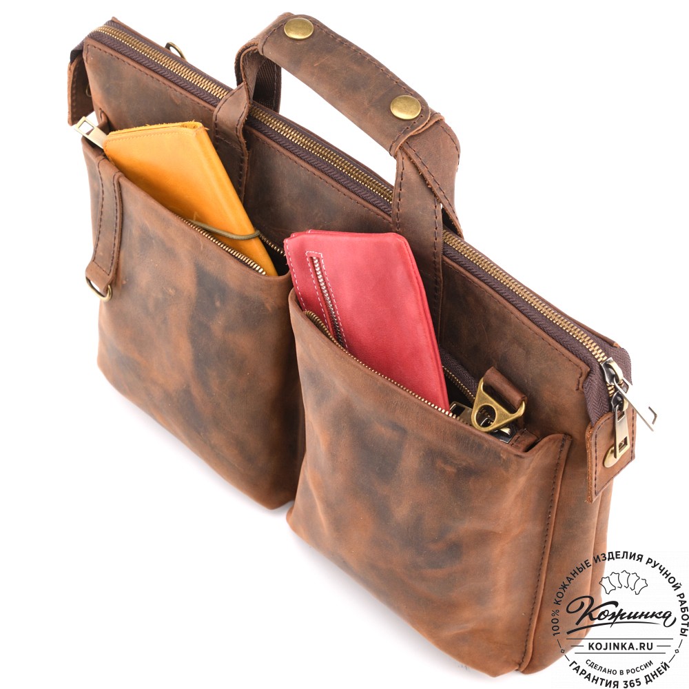 Кожаная деловая сумка "Стюарт" (тёмно-коричневый крейзи)