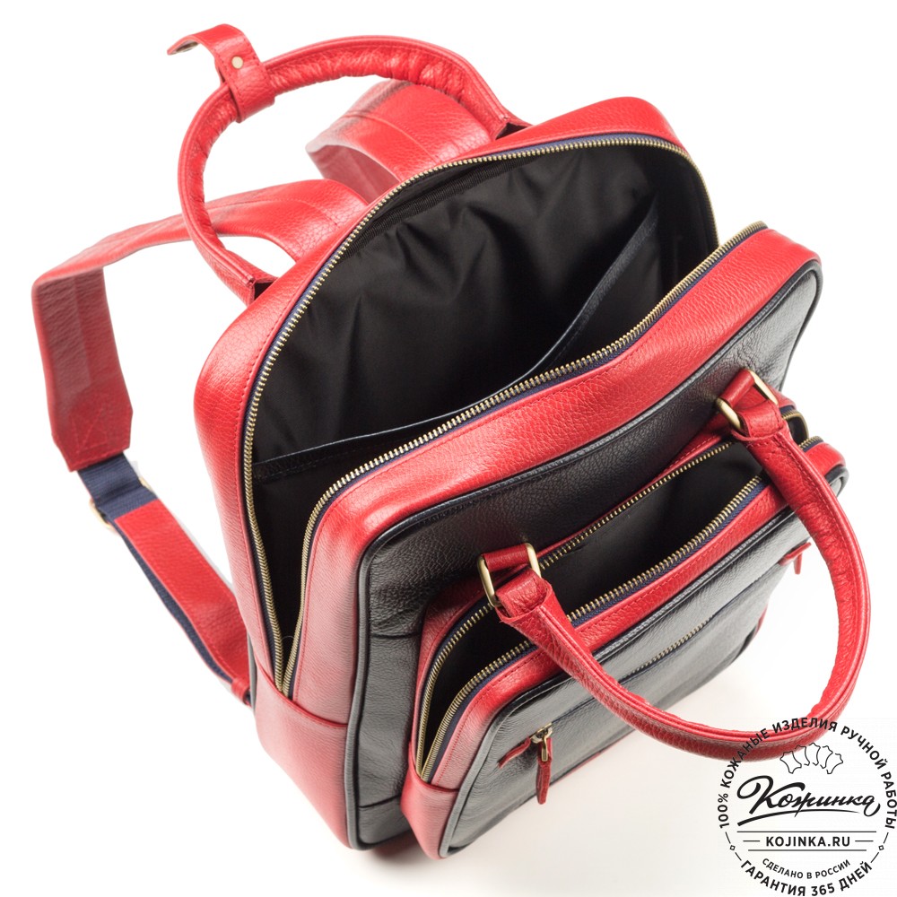 Кожаный рюкзак "Касандра" (синий с красным)