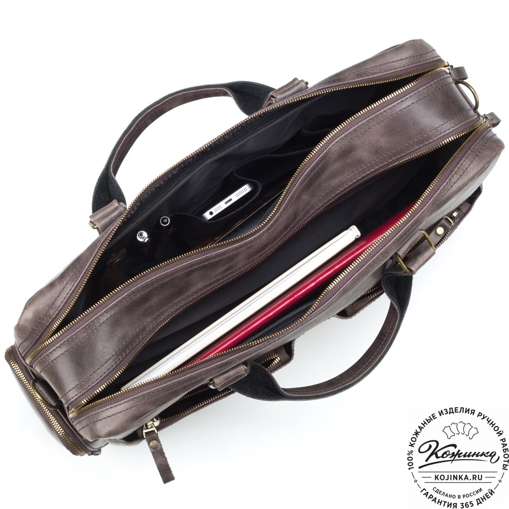 Кожаная деловая сумка для командировок "Бастилия" (тёмно-коричневый антик)