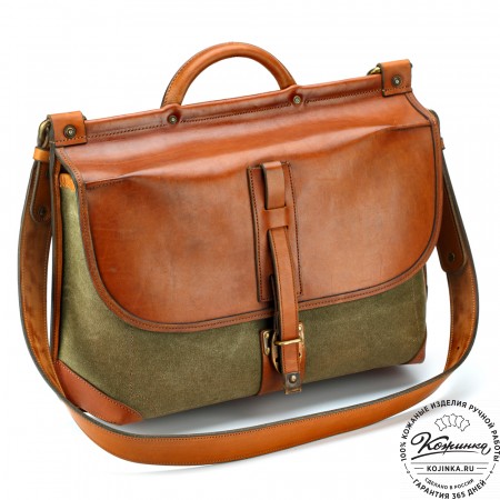 Портфель из кожи и брезента "Крокер" (коричневый с зеленым)
