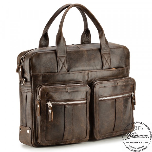 Кожаная деловая сумка "Гильермо" (коричневая наппа) . фото 1