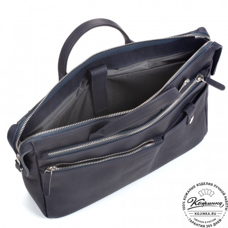 Кожаная деловая сумка "Гранд" (синий крейзи)