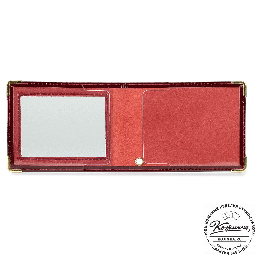 Кожаная обложка для удостоверения с окошком (бордовая)