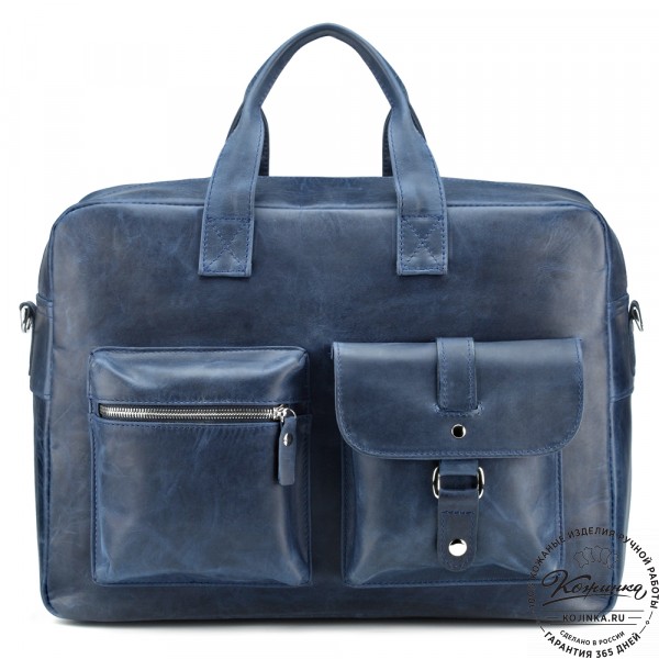 Кожаная деловая сумка "Райли" (синий воск) . фото 1