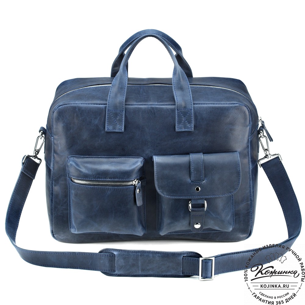 Кожаная деловая сумка "Райли" (синий воск) 