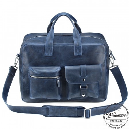 Кожаная деловая сумка "Райли" (синий воск) 