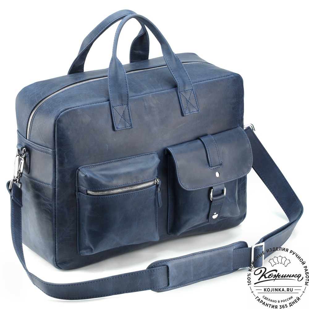 Кожаная деловая сумка "Райли" (синий воск) 