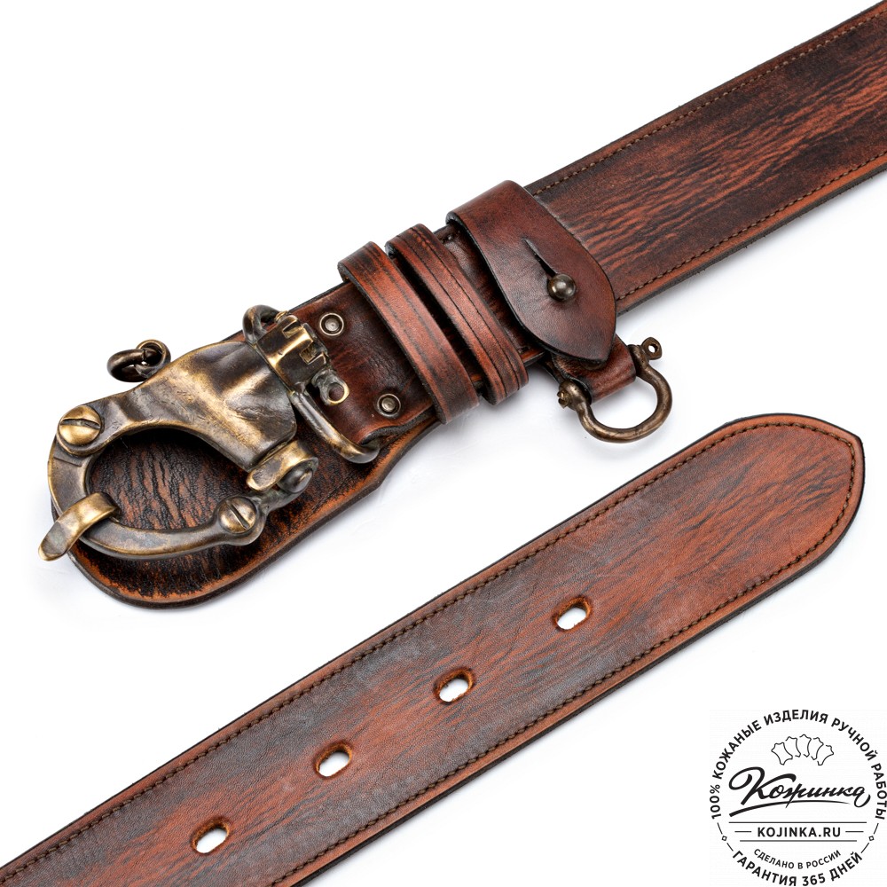 Кожаный мужской ремень ручной работы "Ларсен" (коричневый)