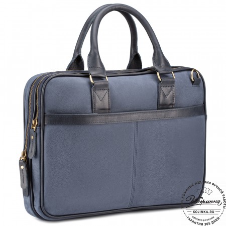 Деловая кожаная сумка "Рудольф" (синий крейзи фактура)