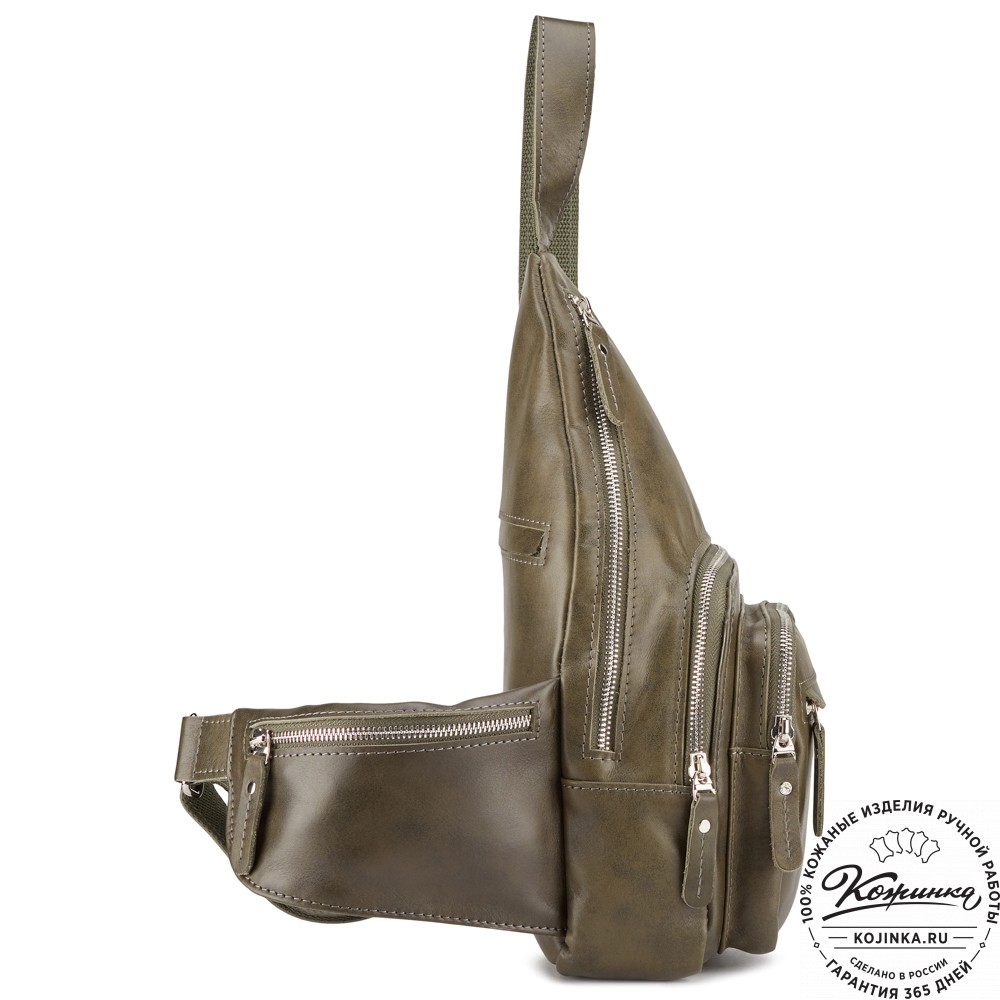Кожаная нагрудная сумка "Аполлон" (хаки гладкая кожа)