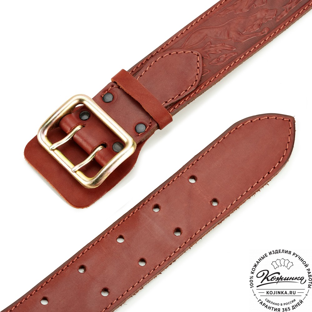 Кожаный ремень "Гренадёр" тиснёный (коньяк)