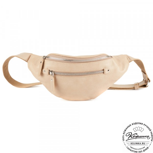 Кожаная сумка на пояс "Сандро" (бежевая гладкая кожа) . фото 1