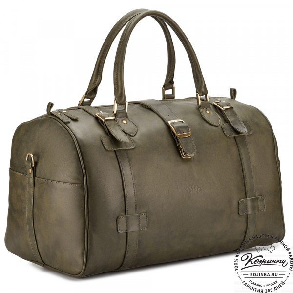 Кожаная дорожная сумка "Кордова" (хаки гладкая кожа). фото 1