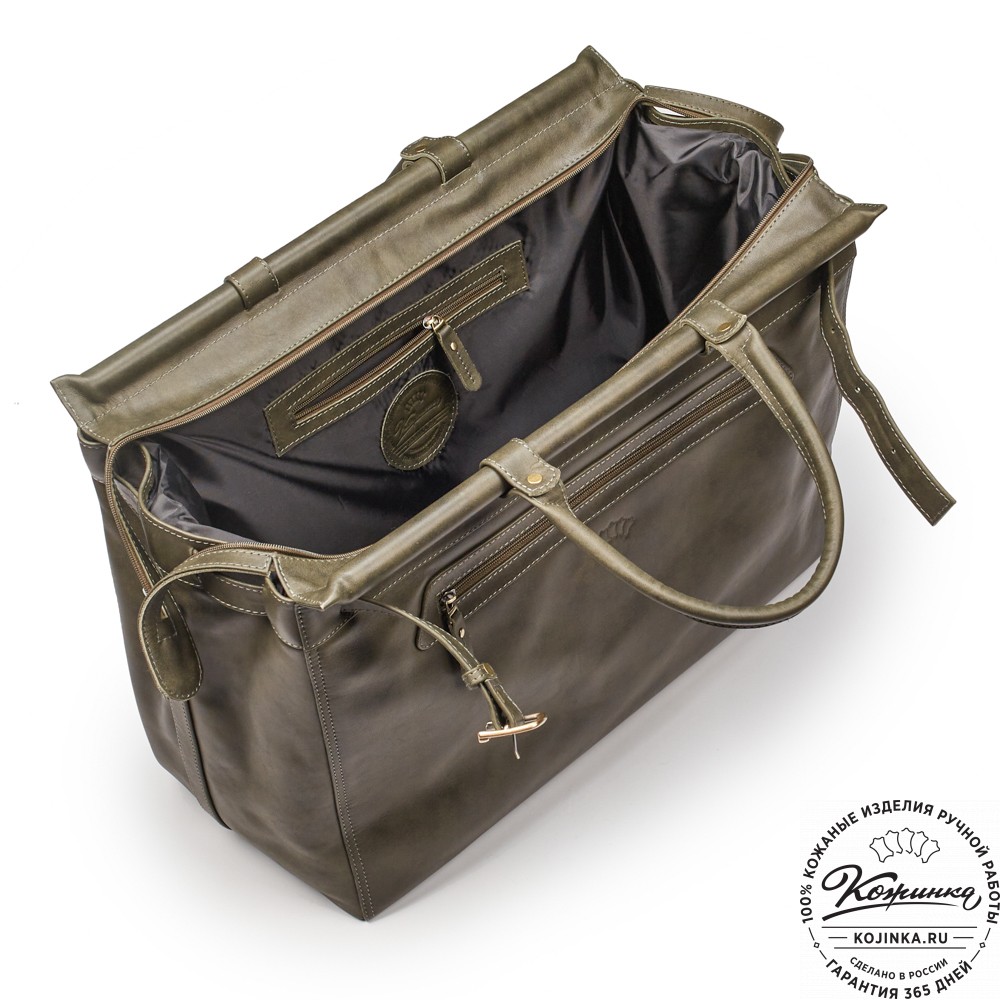 Кожаный дорожный саквояж "Сальери" (хаки гладкая кожа)