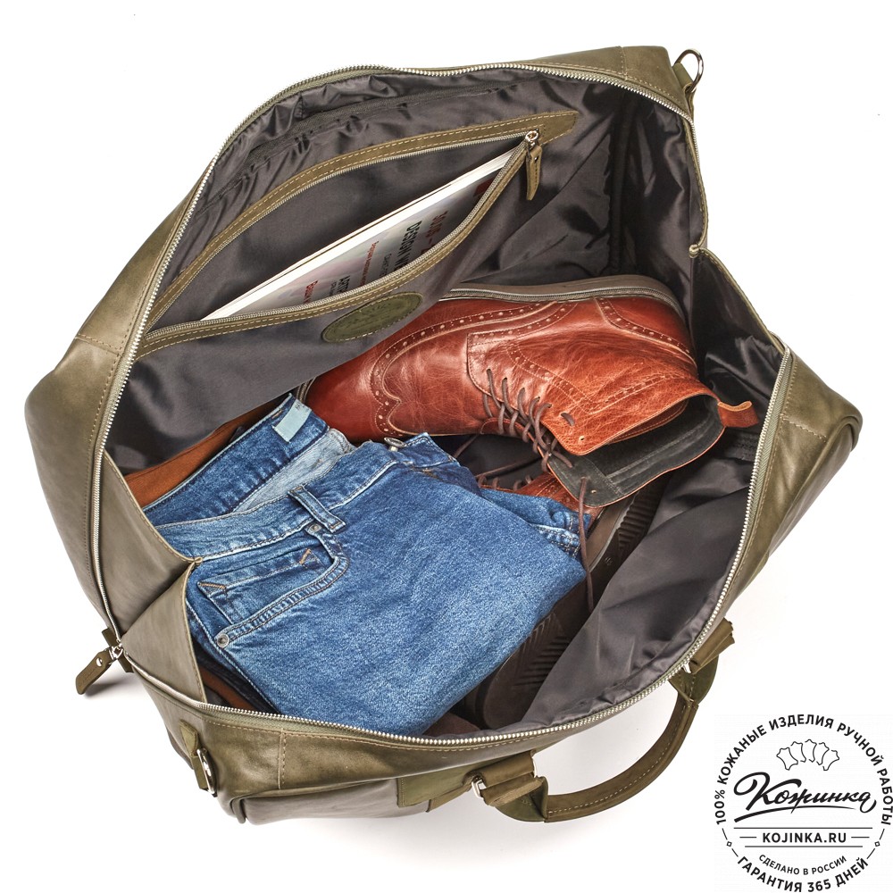 Кожаная дорожная сумка "Ирландия" (хаки гладкая кожа)