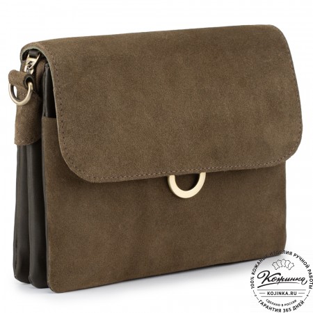 Женская сумка из кожи и замши  "Мишель мини" (хаки)